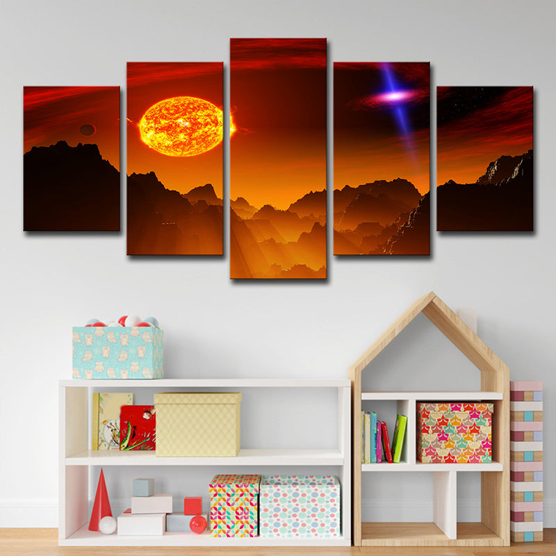 Fantasy Space Planet Canvas Art Science Fiction Multi-Piece Wall Decor in Orange for Bedroom Clearhalo 'Art Gallery' 'Canvas Art' 'Kids' Arts' 1707556