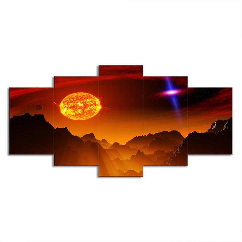 Fantasy Space Planet Canvas Art Science Fiction Multi-Piece Wall Decor in Orange for Bedroom Clearhalo 'Art Gallery' 'Canvas Art' 'Kids' Arts' 1707557