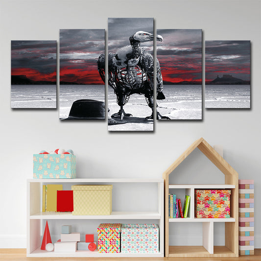 Grey Condor Skeleton Wall Art Fantasy Fictional Multi-Piece Canvas for House Interior Grey Clearhalo 'Art Gallery' 'Canvas Art' 'Kids' Arts' 1707570