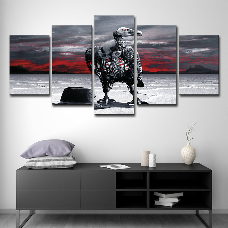 Grey Condor Skeleton Wall Art Fantasy Fictional Multi-Piece Canvas for House Interior Clearhalo 'Art Gallery' 'Canvas Art' 'Kids' Arts' 1707571