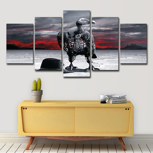 Grey Condor Skeleton Wall Art Fantasy Fictional Multi-Piece Canvas for House Interior Clearhalo 'Art Gallery' 'Canvas Art' 'Kids' Arts' 1707572