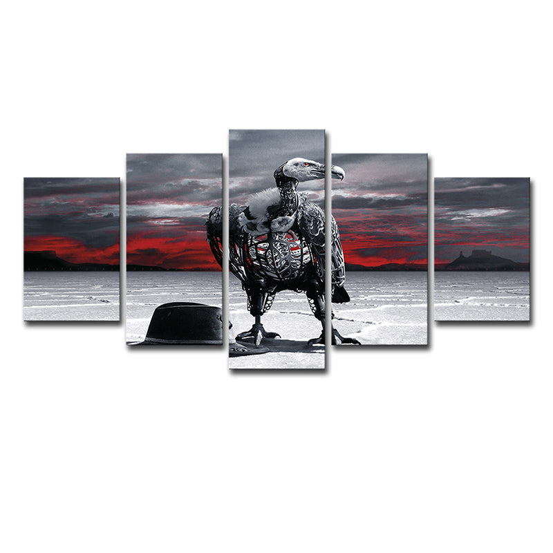 Grey Condor Skeleton Wall Art Fantasy Fictional Multi-Piece Canvas for House Interior Clearhalo 'Art Gallery' 'Canvas Art' 'Kids' Arts' 1707573