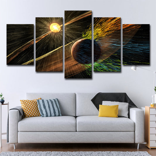 Fictional Space Planets Wall Art Canvas Multi-Piece Yellow Wall Decor for Sitting Room Yellow Clearhalo 'Art Gallery' 'Canvas Art' 'Kids' Arts' 1707577