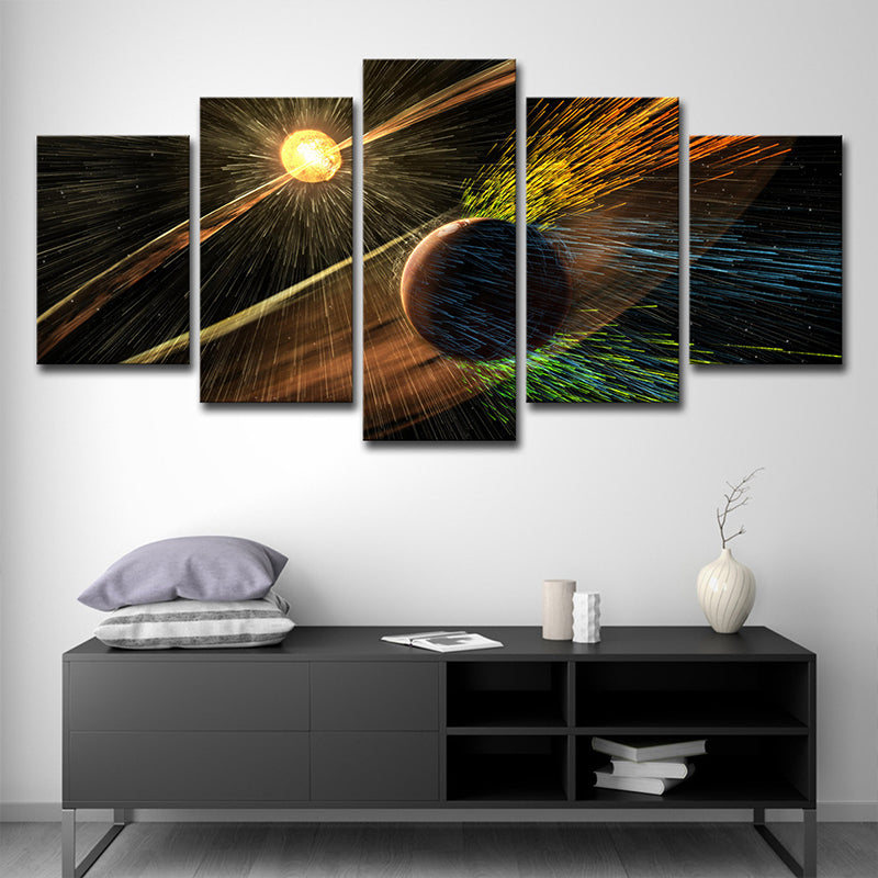 Fictional Space Planets Wall Art Canvas Multi-Piece Yellow Wall Decor for Sitting Room Clearhalo 'Art Gallery' 'Canvas Art' 'Kids' Arts' 1707578