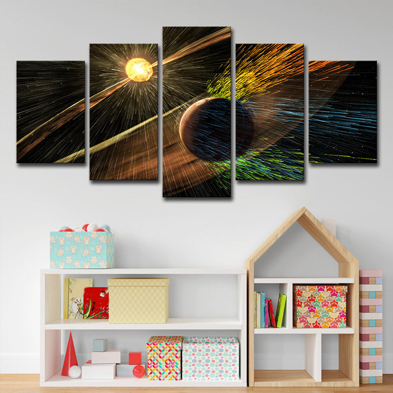 Fictional Space Planets Wall Art Canvas Multi-Piece Yellow Wall Decor for Sitting Room Clearhalo 'Art Gallery' 'Canvas Art' 'Kids' Arts' 1707579