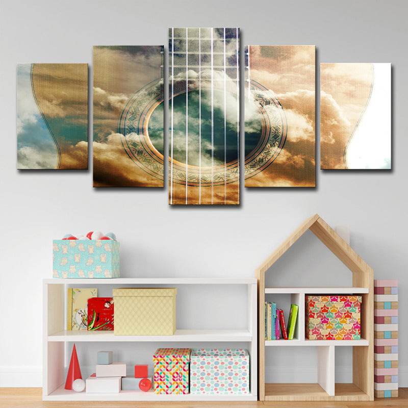 Yellow Guitar Wall Art Cloudy Sky Patterned Modern Multi-Piece Canvas Print Clearhalo 'Art Gallery' 'Canvas Art' 'Contemporary Art Gallery' 'Modern' Arts' 1707592