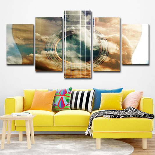 Yellow Guitar Wall Art Cloudy Sky Patterned Modern Multi-Piece Canvas Print Clearhalo 'Art Gallery' 'Canvas Art' 'Contemporary Art Gallery' 'Modern' Arts' 1707593