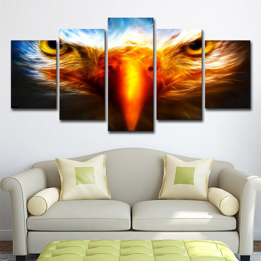 Eagle Close-Up View Art Print Yellow-Blue Modern Wall Decoration for Living Room Yellow Clearhalo 'Art Gallery' 'Canvas Art' 'Contemporary Art Gallery' 'Modern' Arts' 1707598