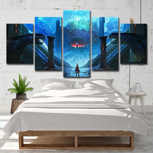 Assassins Creed Odyssey Wall Art Blue Kids Style Canvas Print for Teenage Bedroom Blue Clearhalo 'Art Gallery' 'Canvas Art' 'Kids' Arts' 1707605