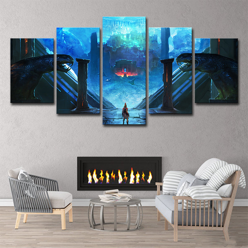 Assassins Creed Odyssey Wall Art Blue Kids Style Canvas Print for Teenage Bedroom Clearhalo 'Art Gallery' 'Canvas Art' 'Kids' Arts' 1707606