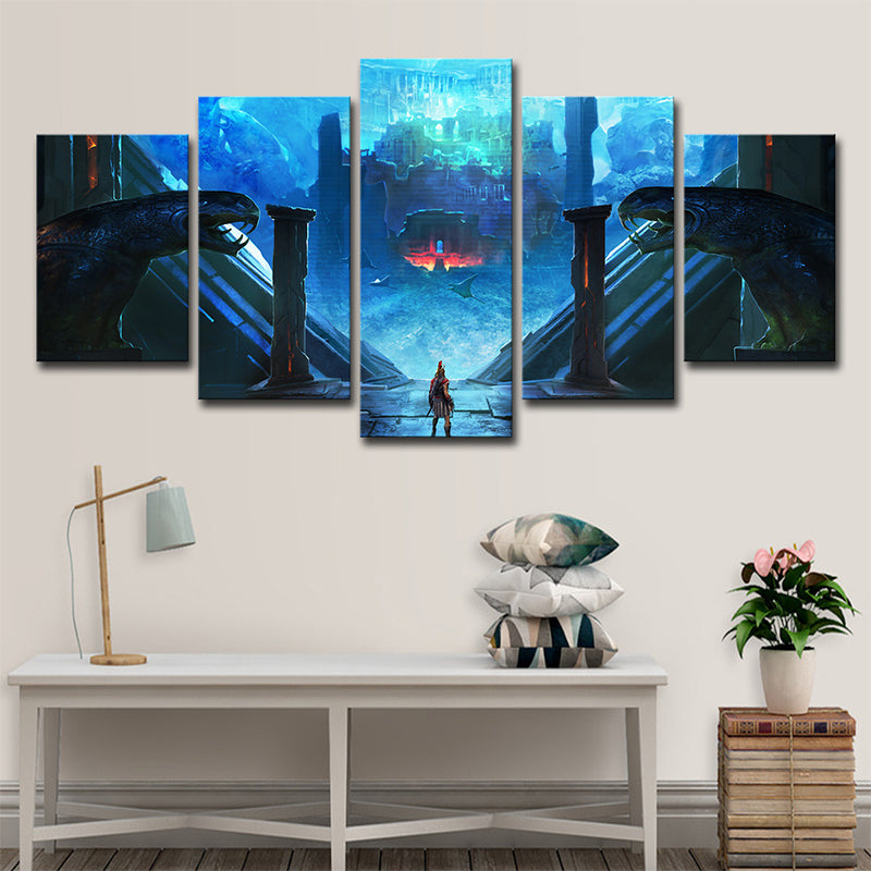 Assassins Creed Odyssey Wall Art Blue Kids Style Canvas Print for Teenage Bedroom Clearhalo 'Art Gallery' 'Canvas Art' 'Kids' Arts' 1707607