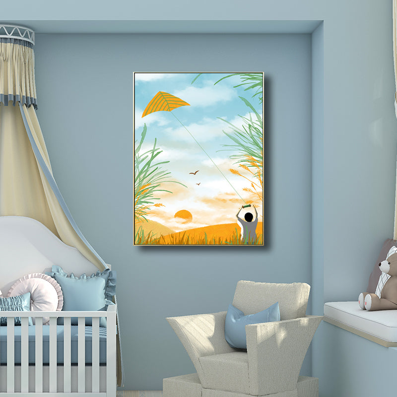 Childrens Art Scenery Print Canvas Pastel Color Textured Wall Decoration for Bedroom Yellow Clearhalo 'Art Gallery' 'Canvas Art' 'Kids' Arts' 1707637