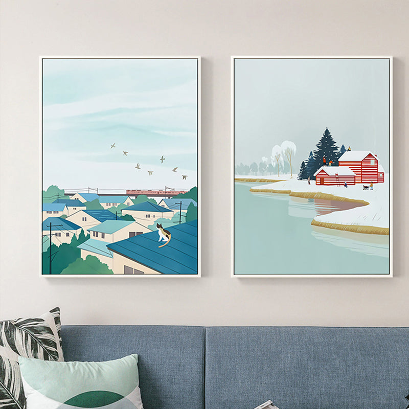 Illustration Childrens Art Wall Decor with Seasonal Scenery in Light Color for Bedroom Clearhalo 'Art Gallery' 'Canvas Art' 'Kids' Arts' 1707645