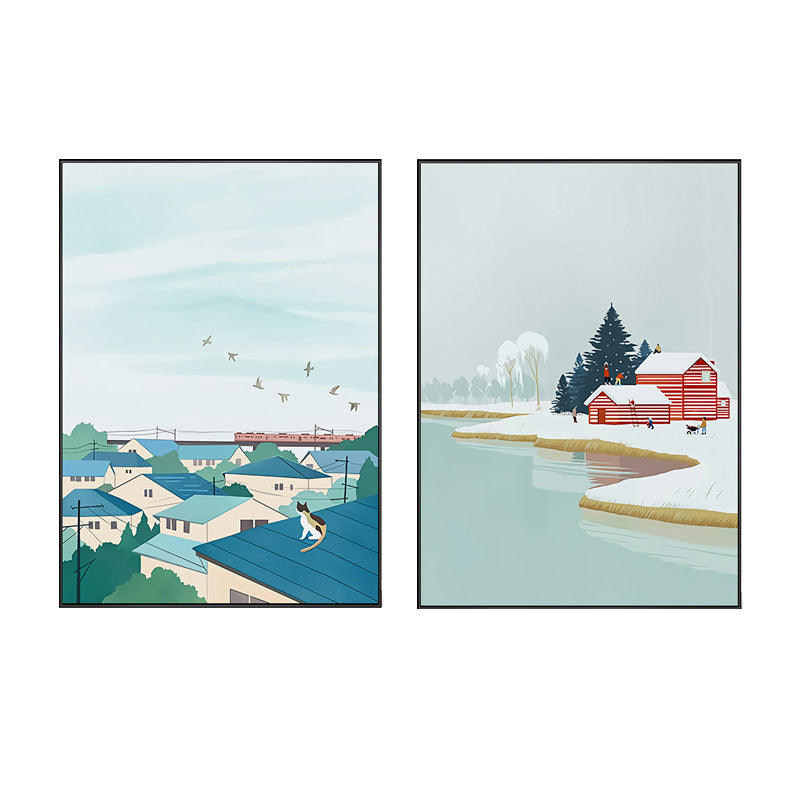 Illustration Childrens Art Wall Decor with Seasonal Scenery in Light Color for Bedroom Clearhalo 'Art Gallery' 'Canvas Art' 'Kids' Arts' 1707648