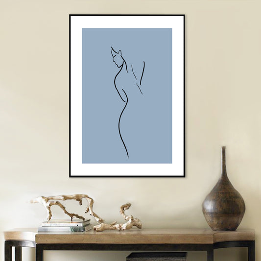 Simple Back of Woman Canvas Print Blue-Black Line Drawing Wall Art for Bedroom Clearhalo 'Art Gallery' 'Canvas Art' 'Contemporary Art Gallery' 'Contemporary Art' 'Minimalism' 'Minimalist Art Gallery' 'Scandinavian' Arts' 1707661
