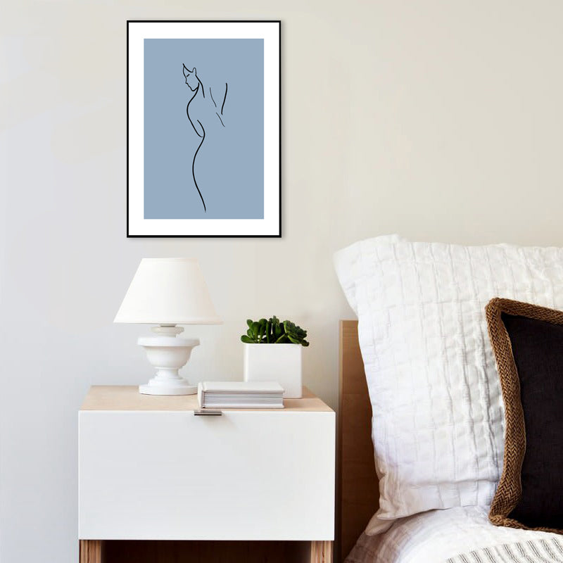 Simple Back of Woman Canvas Print Blue-Black Line Drawing Wall Art for Bedroom Clearhalo 'Art Gallery' 'Canvas Art' 'Contemporary Art Gallery' 'Contemporary Art' 'Minimalism' 'Minimalist Art Gallery' 'Scandinavian' Arts' 1707662