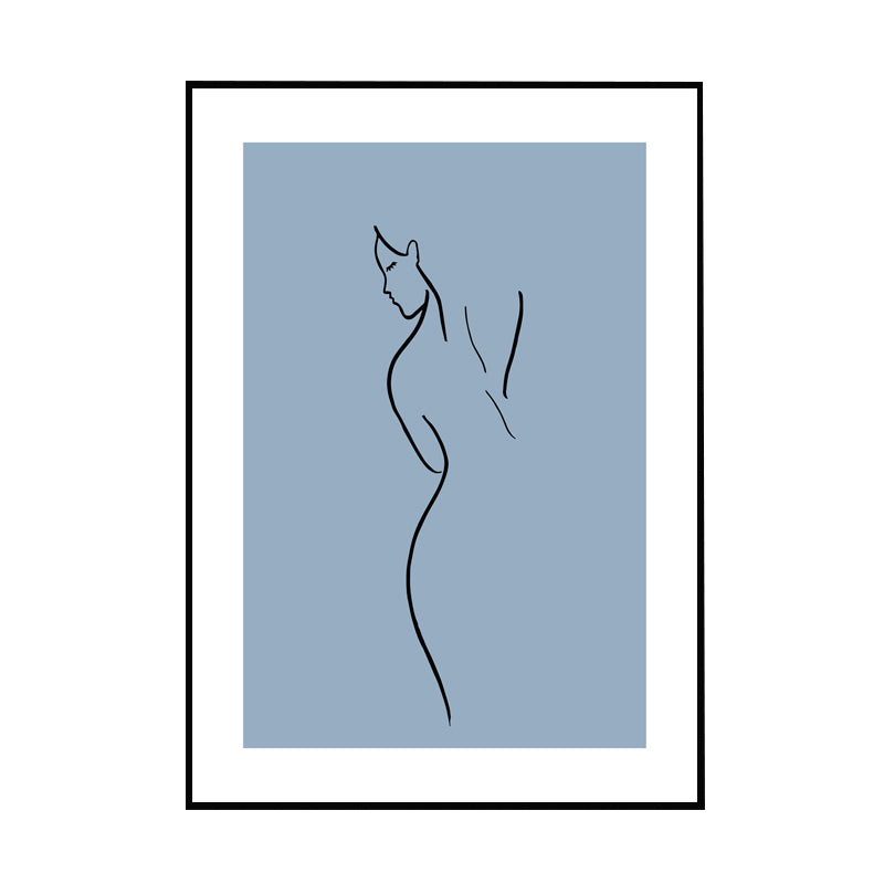 Simple Back of Woman Canvas Print Blue-Black Line Drawing Wall Art for Bedroom Clearhalo 'Art Gallery' 'Canvas Art' 'Contemporary Art Gallery' 'Contemporary Art' 'Minimalism' 'Minimalist Art Gallery' 'Scandinavian' Arts' 1707663