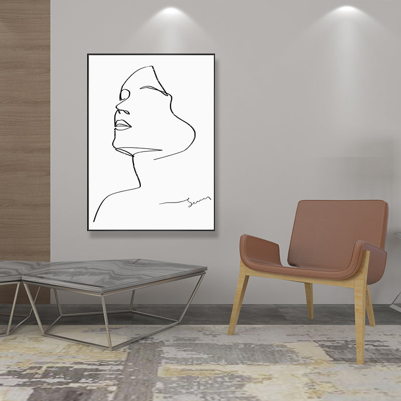Pencil Sketch Woman Canvas Art Textured Minimalism Girls Bedroom Wall Decor in White White Clearhalo 'Art Gallery' 'Canvas Art' 'Contemporary Art Gallery' 'Contemporary Art' 'Minimalism' 'Minimalist Art Gallery' 'Scandinavian' Arts' 1707689