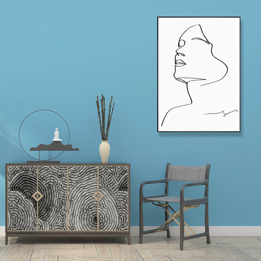 Pencil Sketch Woman Canvas Art Textured Minimalism Girls Bedroom Wall Decor in White Clearhalo 'Art Gallery' 'Canvas Art' 'Contemporary Art Gallery' 'Contemporary Art' 'Minimalism' 'Minimalist Art Gallery' 'Scandinavian' Arts' 1707690