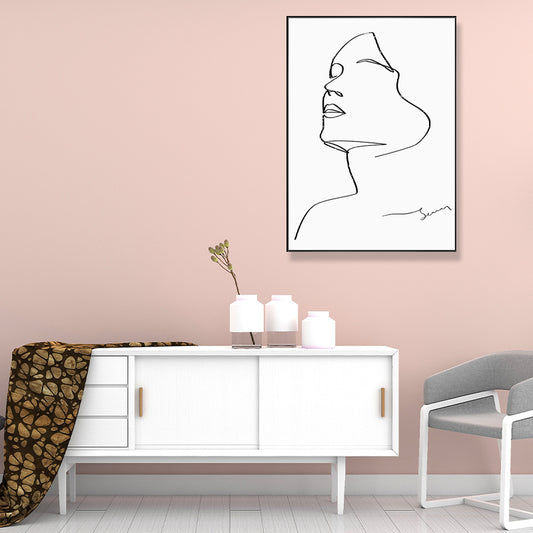 Pencil Sketch Woman Canvas Art Textured Minimalism Girls Bedroom Wall Decor in White Clearhalo 'Art Gallery' 'Canvas Art' 'Contemporary Art Gallery' 'Contemporary Art' 'Minimalism' 'Minimalist Art Gallery' 'Scandinavian' Arts' 1707691