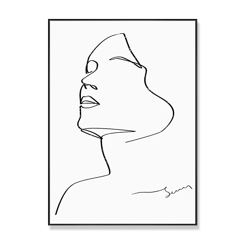 Pencil Sketch Woman Canvas Art Textured Minimalism Girls Bedroom Wall Decor in White Clearhalo 'Art Gallery' 'Canvas Art' 'Contemporary Art Gallery' 'Contemporary Art' 'Minimalism' 'Minimalist Art Gallery' 'Scandinavian' Arts' 1707692