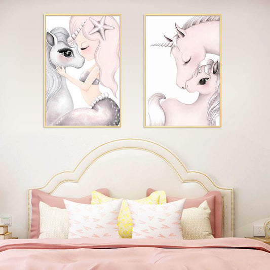 Kids Style Wall Art Print Pink Novelty Unicorn Painting, Multiple Sizes Available Clearhalo 'Art Gallery' 'Canvas Art' 'Kids' Arts' 1707736