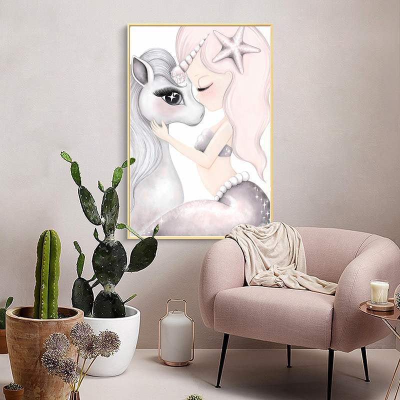 Kids Style Wall Art Print Pink Novelty Unicorn Painting, Multiple Sizes Available Pink Design 1 Clearhalo 'Art Gallery' 'Canvas Art' 'Kids' Arts' 1707737