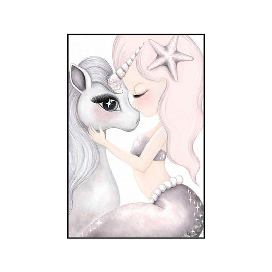 Kids Style Wall Art Print Pink Novelty Unicorn Painting, Multiple Sizes Available Clearhalo 'Art Gallery' 'Canvas Art' 'Kids' Arts' 1707739