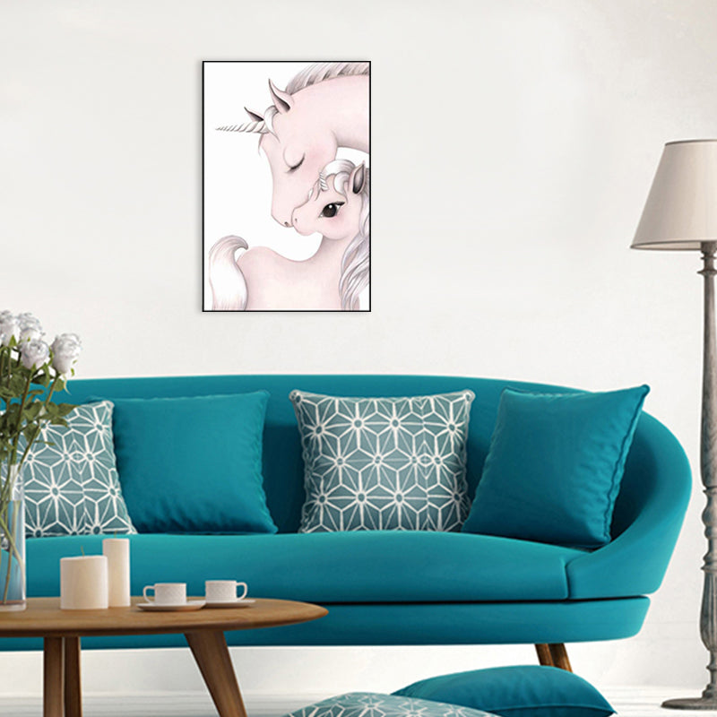 Kids Style Wall Art Print Pink Novelty Unicorn Painting, Multiple Sizes Available Clearhalo 'Art Gallery' 'Canvas Art' 'Kids' Arts' 1707745