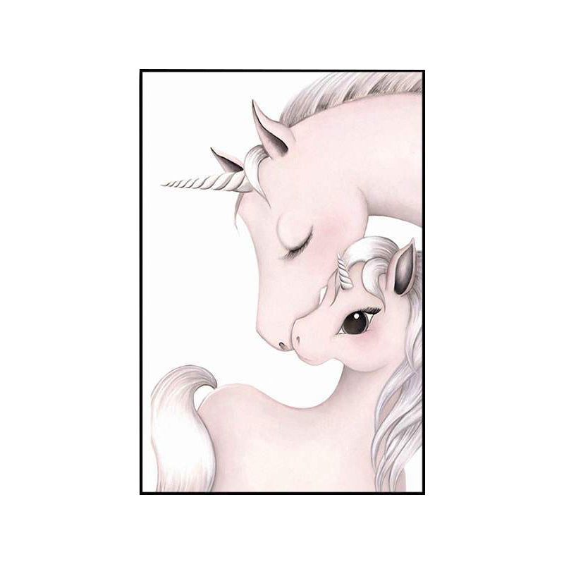 Kids Style Wall Art Print Pink Novelty Unicorn Painting, Multiple Sizes Available Clearhalo 'Art Gallery' 'Canvas Art' 'Kids' Arts' 1707746