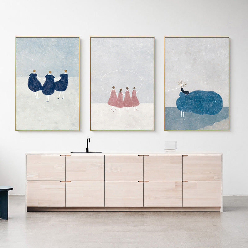 Dreamy Girls Playing Drawing Canvas House Interior Figure Print Wall Art in Soft Color Clearhalo 'Art Gallery' 'Canvas Art' 'Kids' Arts' 1707762