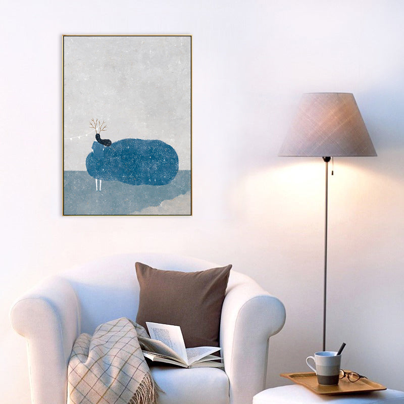 Dreamy Girls Playing Drawing Canvas House Interior Figure Print Wall Art in Soft Color Blue Clearhalo 'Art Gallery' 'Canvas Art' 'Kids' Arts' 1707763