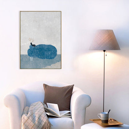 Dreamy Girls Playing Drawing Canvas House Interior Figure Print Wall Art in Soft Color Blue Clearhalo 'Art Gallery' 'Canvas Art' 'Kids' Arts' 1707763