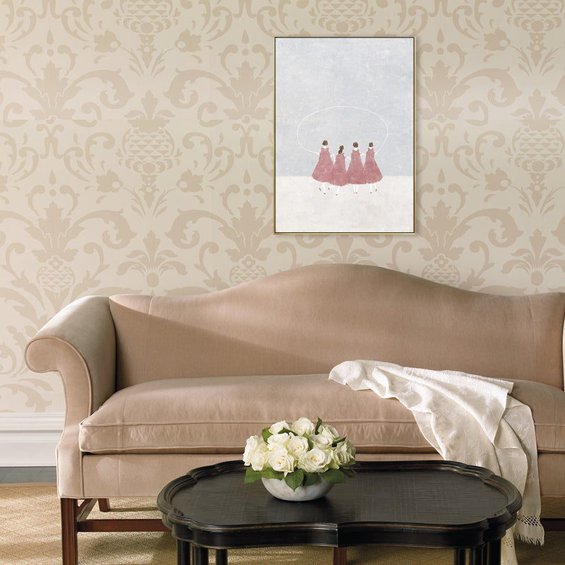 Dreamy Girls Playing Drawing Canvas House Interior Figure Print Wall Art in Soft Color Pink Clearhalo 'Art Gallery' 'Canvas Art' 'Kids' Arts' 1707773