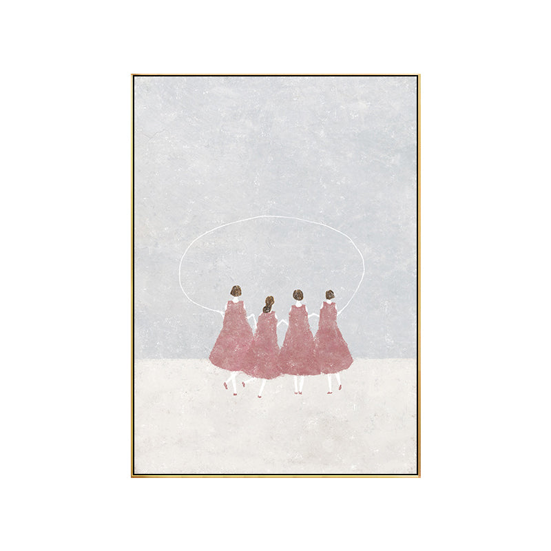 Dreamy Girls Playing Drawing Canvas House Interior Figure Print Wall Art in Soft Color Clearhalo 'Art Gallery' 'Canvas Art' 'Kids' Arts' 1707776