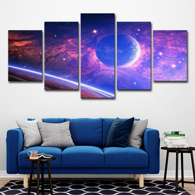 Science Fiction Wall Art Purple Universe Planets Canvas for House Interior Purple Clearhalo 'Art Gallery' 'Canvas Art' 'Kids' Arts' 1707891