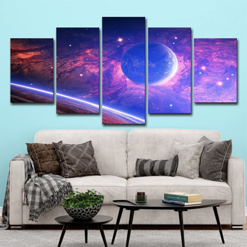 Science Fiction Wall Art Purple Universe Planets Canvas for House Interior Clearhalo 'Art Gallery' 'Canvas Art' 'Kids' Arts' 1707893