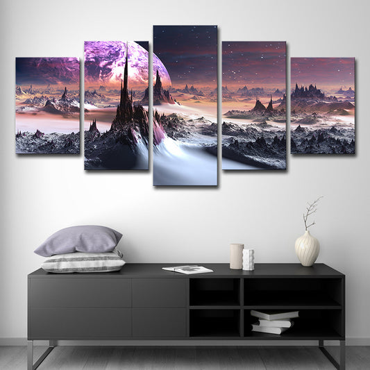 Fictional Hills and Planet Canvas Purple Multi-Piece Wall Art for Boys Bedroom Purple Clearhalo 'Art Gallery' 'Canvas Art' 'Kids' Arts' 1707898
