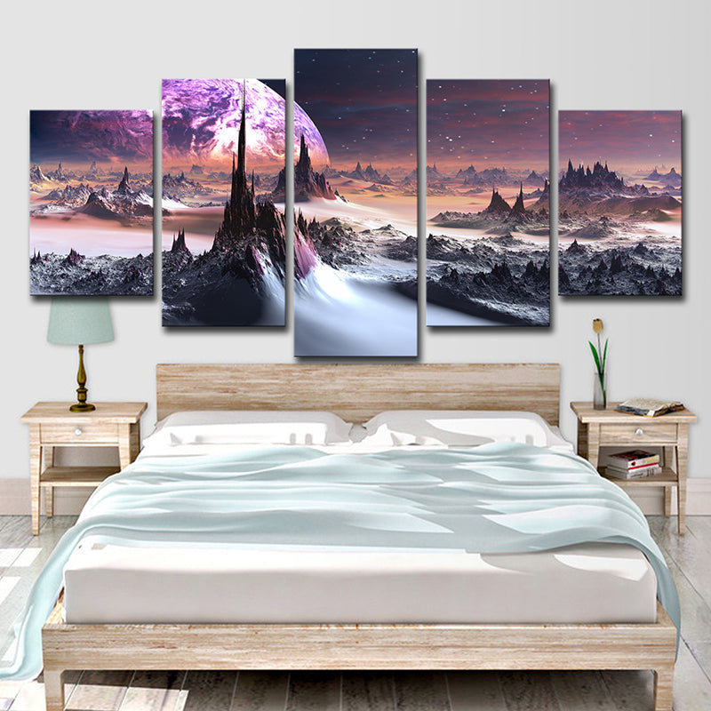 Fictional Hills and Planet Canvas Purple Multi-Piece Wall Art for Boys Bedroom Clearhalo 'Art Gallery' 'Canvas Art' 'Kids' Arts' 1707899
