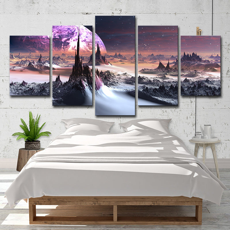 Fictional Hills and Planet Canvas Purple Multi-Piece Wall Art for Boys Bedroom Clearhalo 'Art Gallery' 'Canvas Art' 'Kids' Arts' 1707900