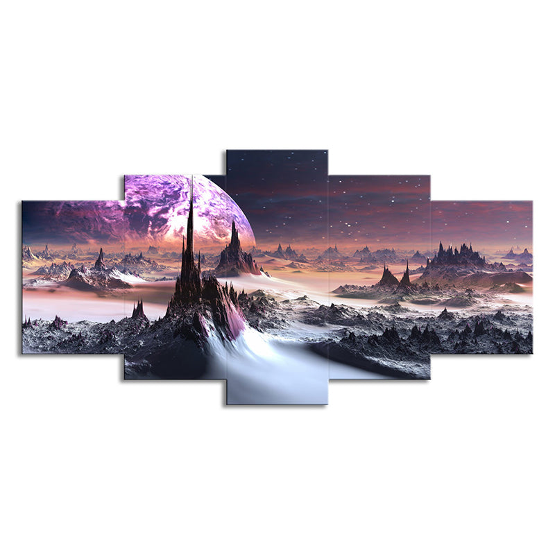 Fictional Hills and Planet Canvas Purple Multi-Piece Wall Art for Boys Bedroom Clearhalo 'Art Gallery' 'Canvas Art' 'Kids' Arts' 1707901