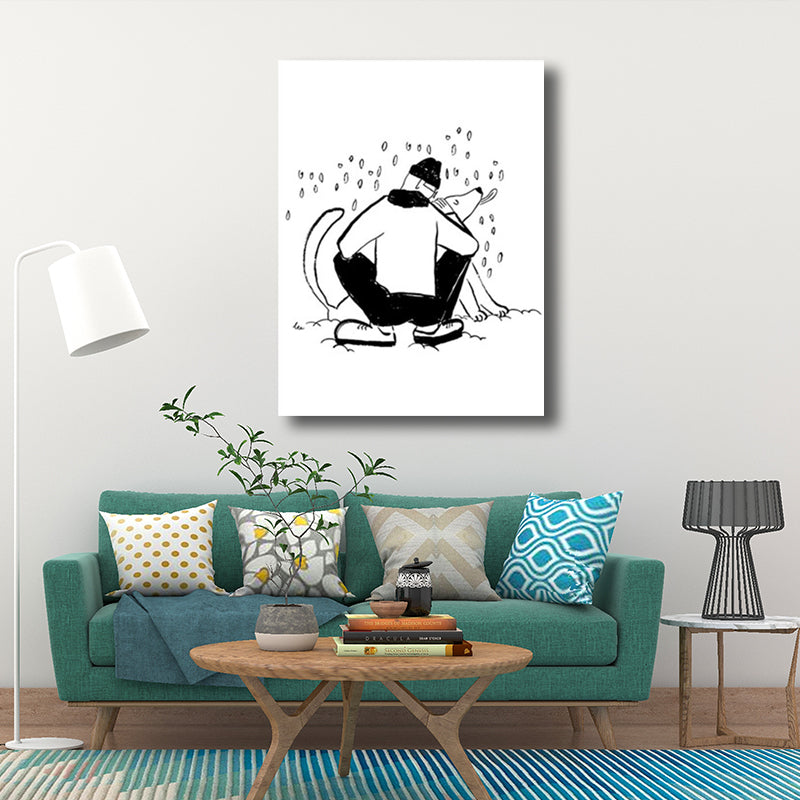 Mans Leisure Time Drawing Canvas in Black and White Minimalism Wall Art for Room Clearhalo 'Art Gallery' 'Canvas Art' 'Contemporary Art Gallery' 'Contemporary Art' 'Minimalism' 'Minimalist Art Gallery' 'Scandinavian' Arts' 1707906