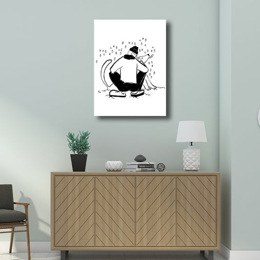 Mans Leisure Time Drawing Canvas in Black and White Minimalism Wall Art for Room Clearhalo 'Art Gallery' 'Canvas Art' 'Contemporary Art Gallery' 'Contemporary Art' 'Minimalism' 'Minimalist Art Gallery' 'Scandinavian' Arts' 1707907