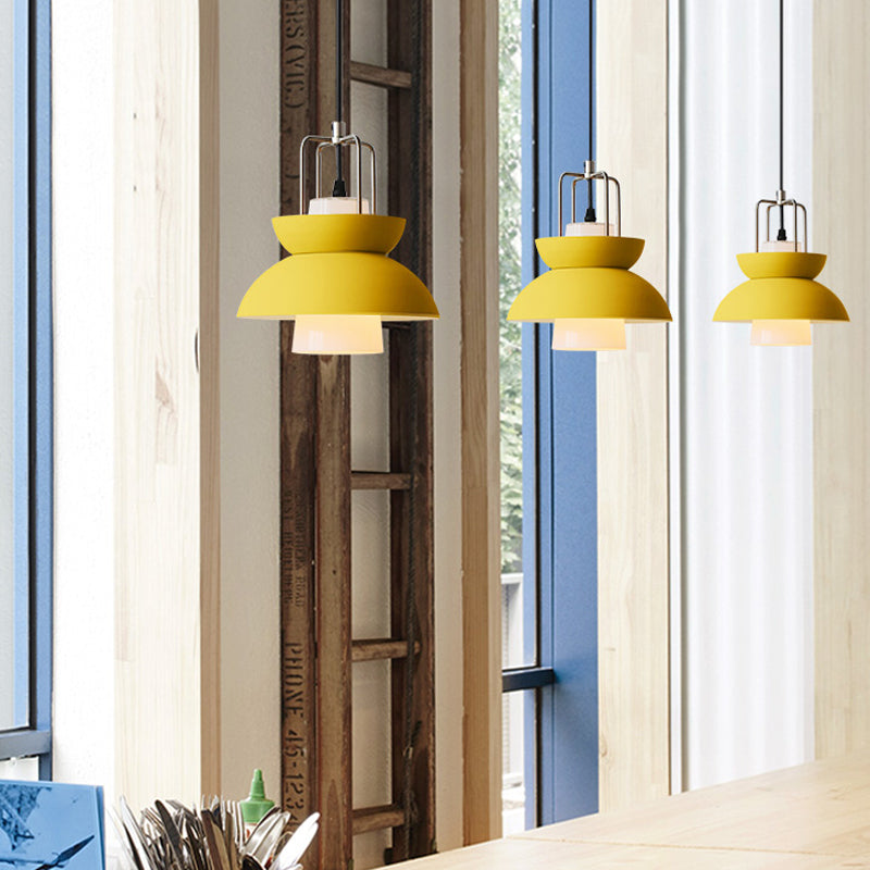 1 Light Bedroom Ceiling Light Fixture with Bowl Metallic Shade Macaron Style Gray/Pink Hanging Lamp Yellow Clearhalo 'Ceiling Lights' 'Modern Pendants' 'Modern' 'Pendant Lights' 'Pendants' Lighting' 170791