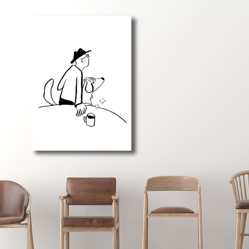 Mans Leisure Time Drawing Canvas in Black and White Minimalism Wall Art for Room Clearhalo 'Art Gallery' 'Canvas Art' 'Contemporary Art Gallery' 'Contemporary Art' 'Minimalism' 'Minimalist Art Gallery' 'Scandinavian' Arts' 1707914