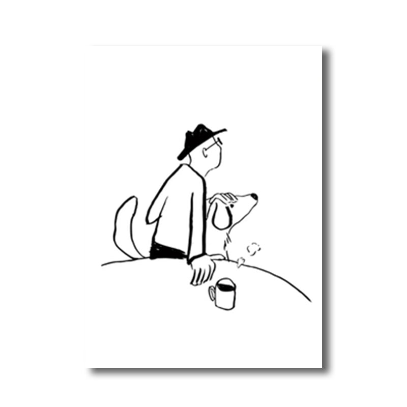Mans Leisure Time Drawing Canvas in Black and White Minimalism Wall Art for Room Clearhalo 'Art Gallery' 'Canvas Art' 'Contemporary Art Gallery' 'Contemporary Art' 'Minimalism' 'Minimalist Art Gallery' 'Scandinavian' Arts' 1707915