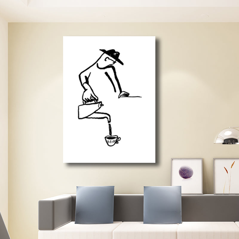 Mans Leisure Time Drawing Canvas in Black and White Minimalism Wall Art for Room White Design 3 Clearhalo 'Art Gallery' 'Canvas Art' 'Contemporary Art Gallery' 'Contemporary Art' 'Minimalism' 'Minimalist Art Gallery' 'Scandinavian' Arts' 1707916