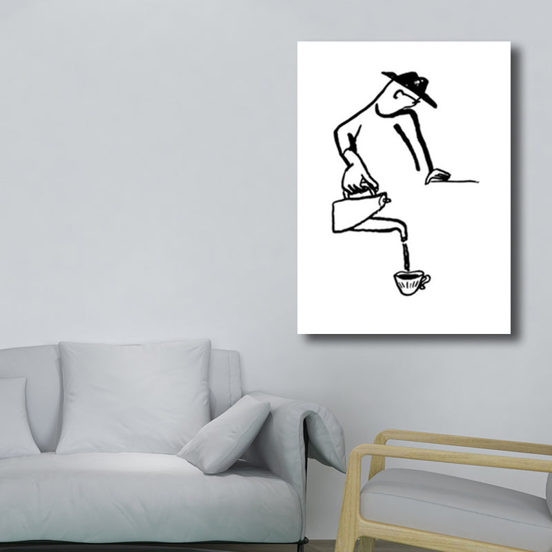 Mans Leisure Time Drawing Canvas in Black and White Minimalism Wall Art for Room Clearhalo 'Art Gallery' 'Canvas Art' 'Contemporary Art Gallery' 'Contemporary Art' 'Minimalism' 'Minimalist Art Gallery' 'Scandinavian' Arts' 1707918