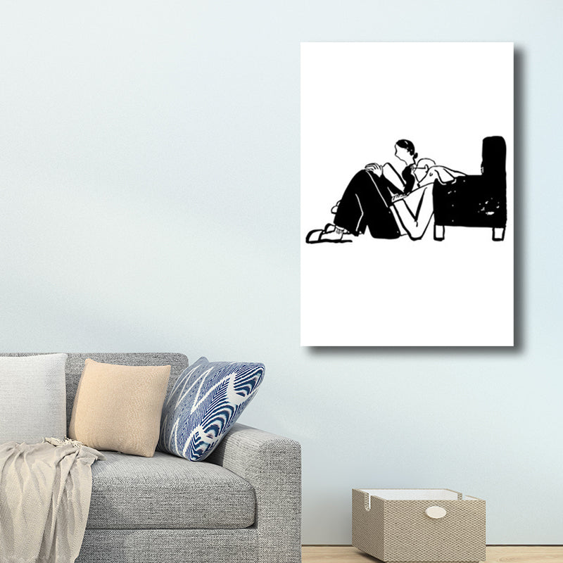Mans Leisure Time Drawing Canvas in Black and White Minimalism Wall Art for Room White Design 4 Clearhalo 'Art Gallery' 'Canvas Art' 'Contemporary Art Gallery' 'Contemporary Art' 'Minimalism' 'Minimalist Art Gallery' 'Scandinavian' Arts' 1707920
