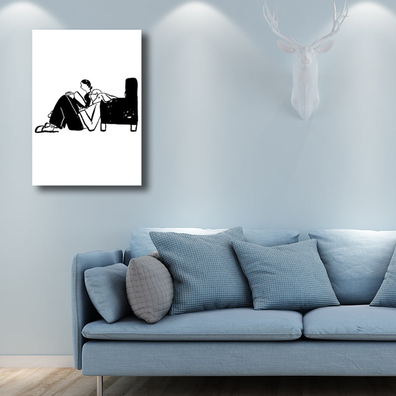 Mans Leisure Time Drawing Canvas in Black and White Minimalism Wall Art for Room Clearhalo 'Art Gallery' 'Canvas Art' 'Contemporary Art Gallery' 'Contemporary Art' 'Minimalism' 'Minimalist Art Gallery' 'Scandinavian' Arts' 1707921